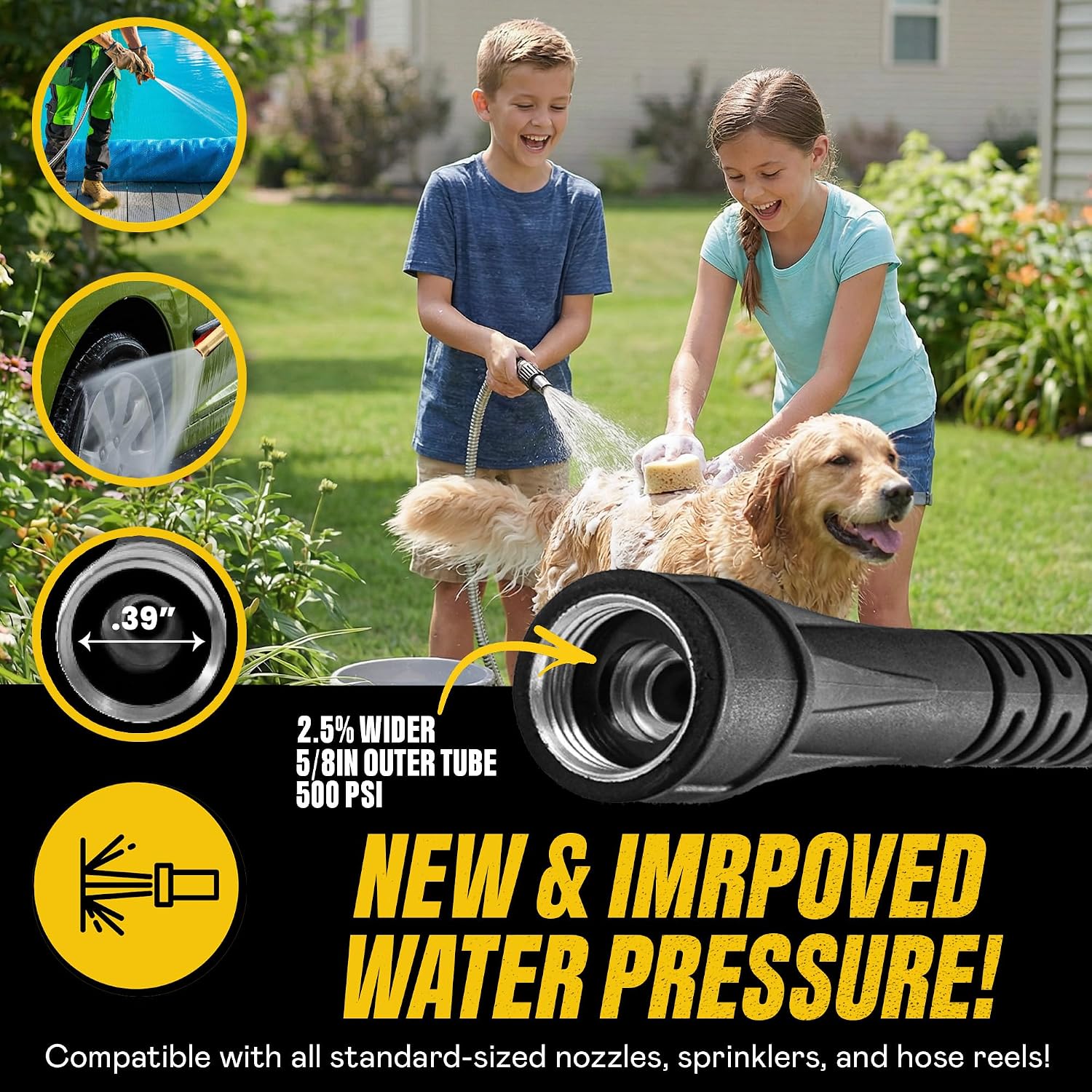 BIONIC STEEL 50 Ft Metal Garden Hose with Sprayer Nozzle | Non Kinking Design, Stainless Steel Heavy Duty Water Hose