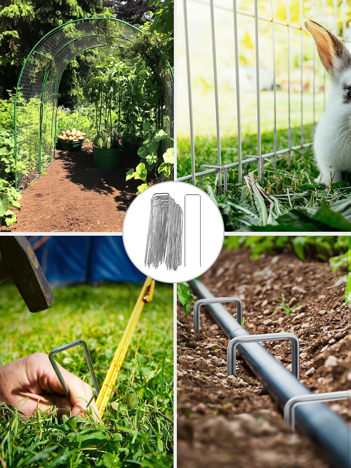 GROWNEER Landscape Staples 6 Inch, 500 Pack 11 Gauge Ground Stakes, Galvanized Steel Garden Spikes Bulk Pack for Large