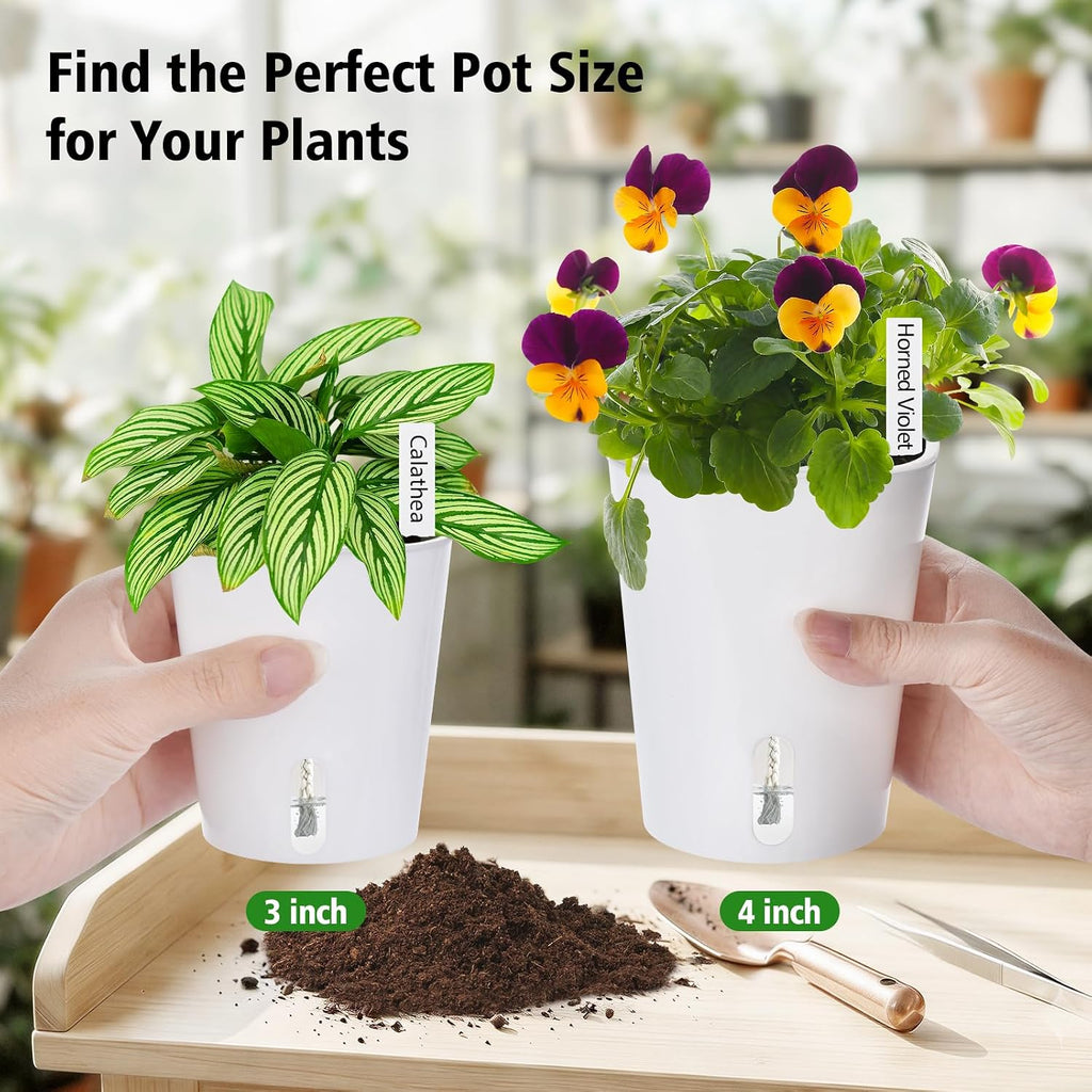 4 Inch Self Watering Pots for Indoor Plants, 10 Pack Clear Nursery Pots with Drainage & Water Level Indicator, Plant