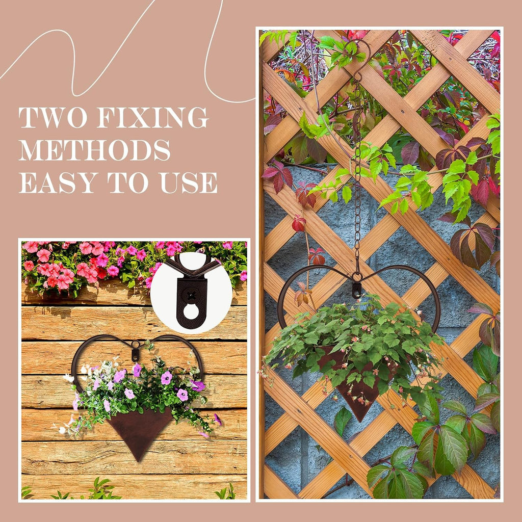 2 Pack Metal Plant Hangers Indoor and Outdoor Rustic Heart Shape Hanging Planters Holder Detachable Flower Pot with