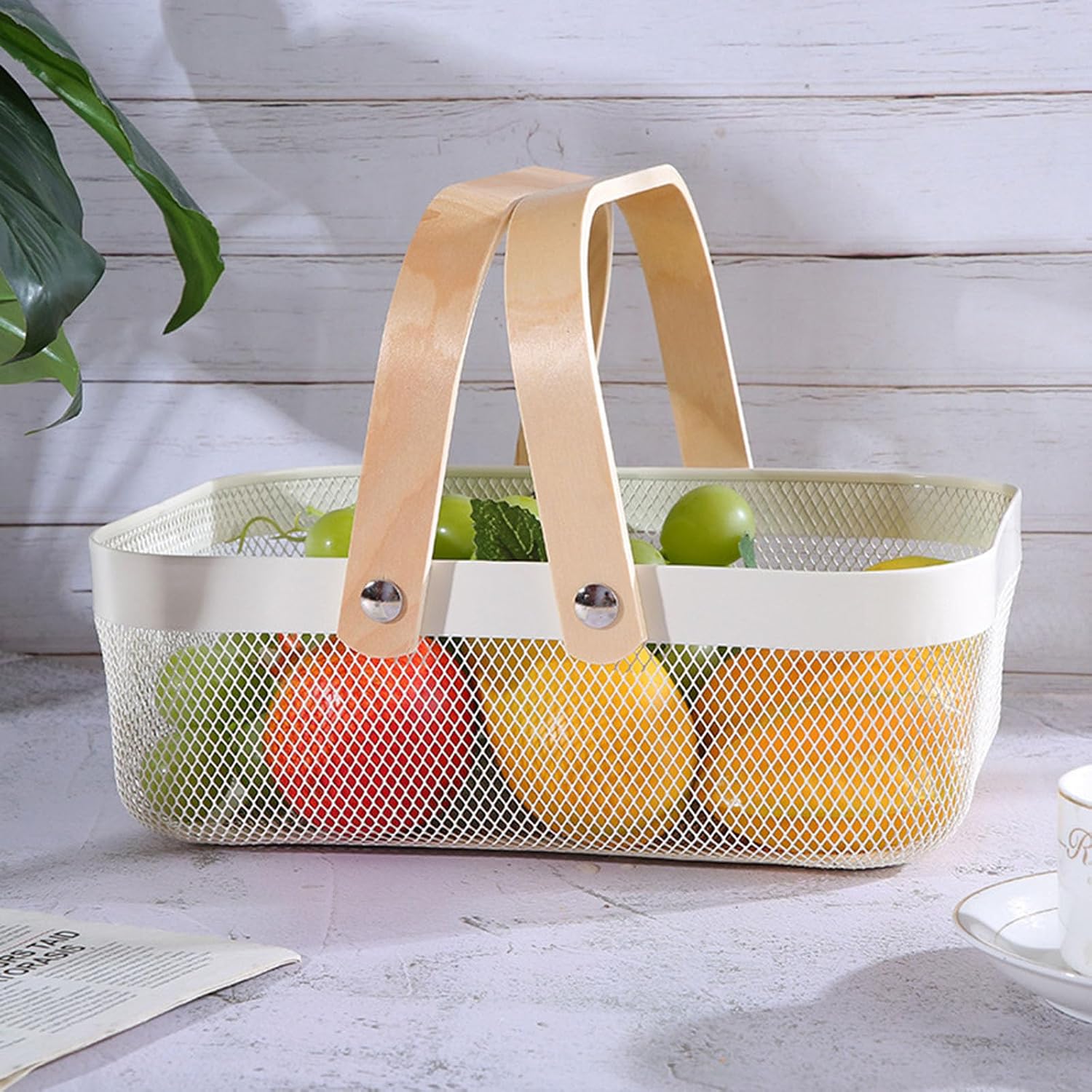 AJIODA Metal Mesh Steel Basket, Storage Organizer Basket Garden Harvest Basket Multi-functional Kitchen Fruit Baskets
