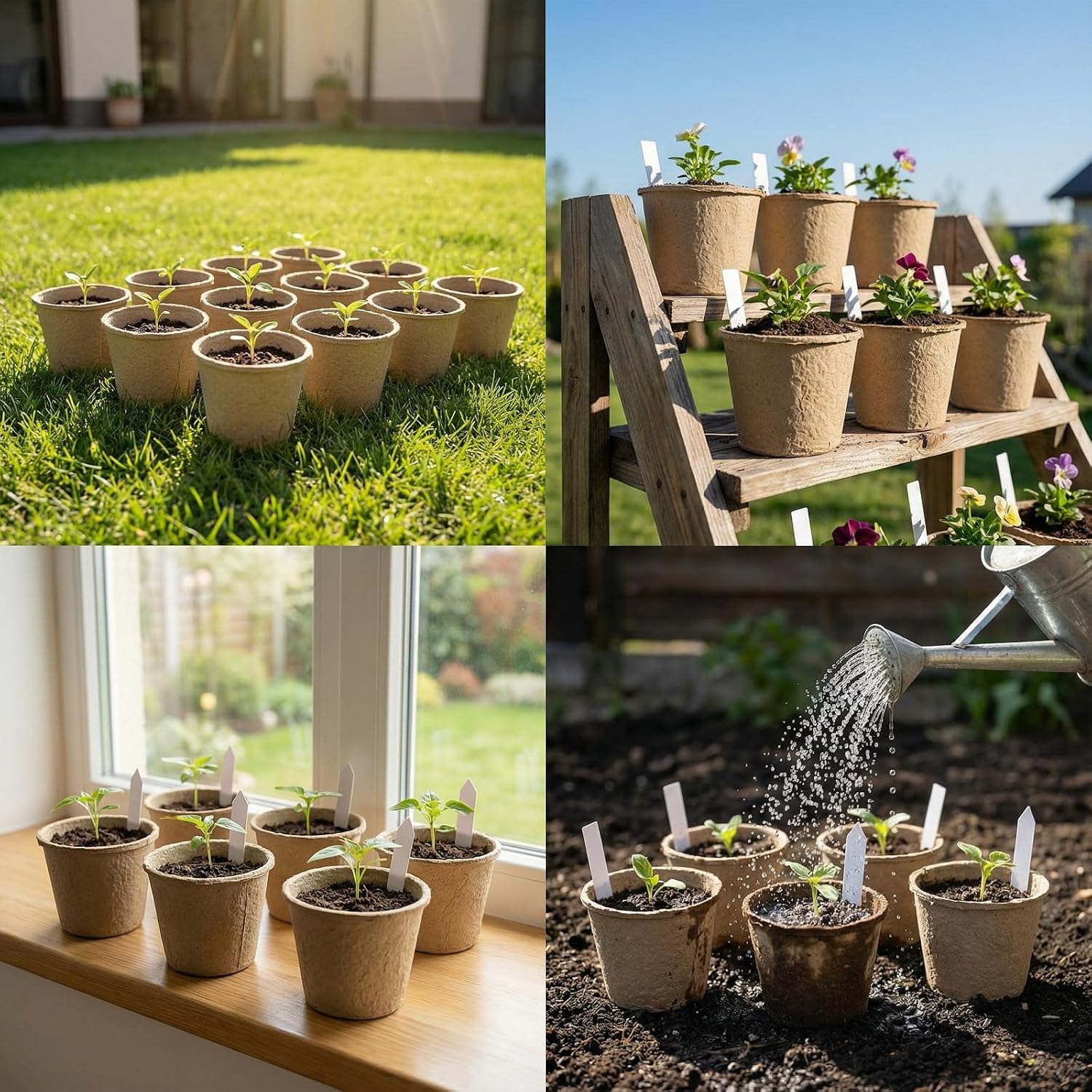 40 Packs 5 Inch Peat Pots with 40 Pcs Plant Labels, Biodegradable Seedling Pots with Drainage Holes, Nursery Pots