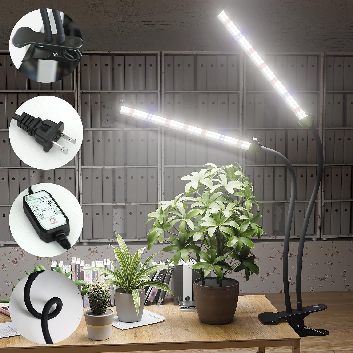 LED Grow Light,White Full Spectrum Clip Plant Growing Lamp | Desk Lamp with High Power Red Blue LEDs for Indoor
