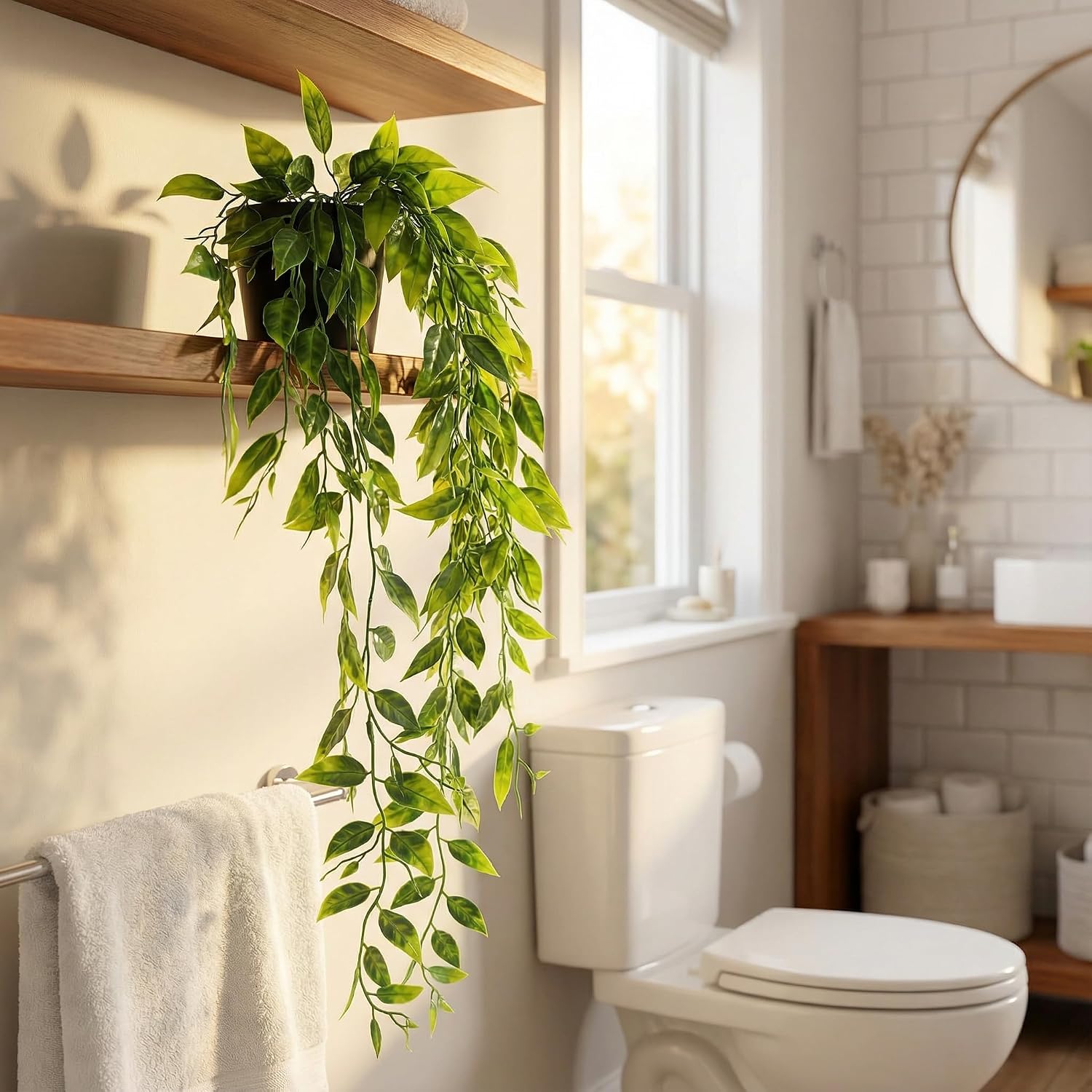 5 Pack Fake Plants - Artificial Hanging Plants & Small Potted Faux Eucalyptus Fern Ivy, UV Resistant Maintenance-Free