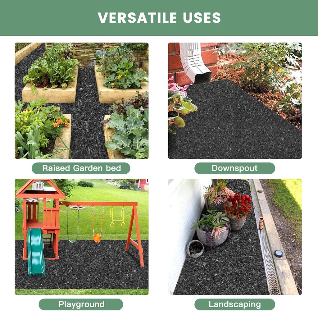 Sekcen Upgraded 2 Pack Rubber Mulch Roll Mat for Landscaping Recycled Rubber Walkway Black Permanent Mulch Pathway