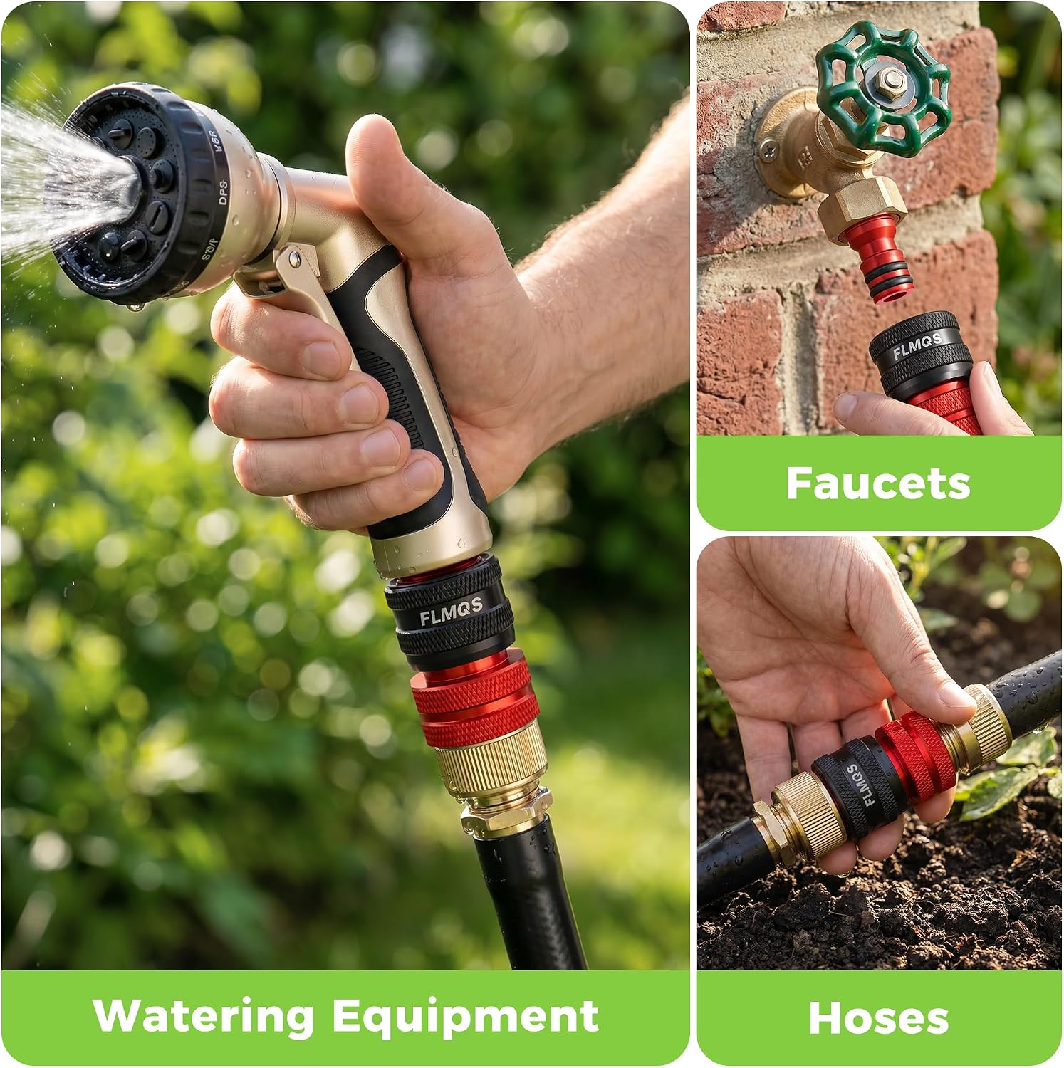 Quick Connect Hose Fittings 3/4" GHT Solid Aluminum Alloy Garden Hose Connectors, Universal Leak-Proof Quick Connector