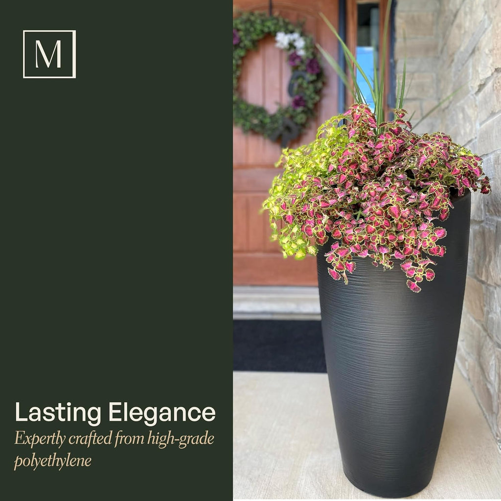Mayne Modesto 32in Tall Round Modern Planter, Espresso | All season, Indoor/Outdoor, Double-wall design, Fade