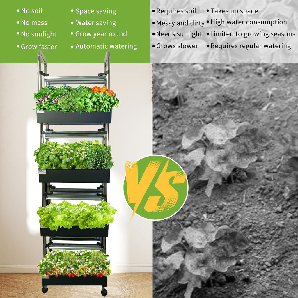 4-Tier 80 Pod Hydroponic Growing System, Smart Vertical Garden | Full-spectrum LED grow lights with auto water pump
