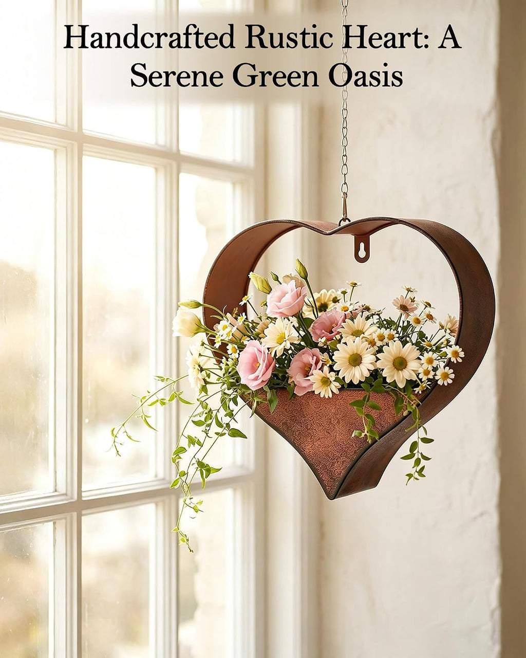 Metal Plant Hangers Indoor and Outdoor: Pots with Drainage Hole | Heart Shape Hanging Planters for Window Wall Living