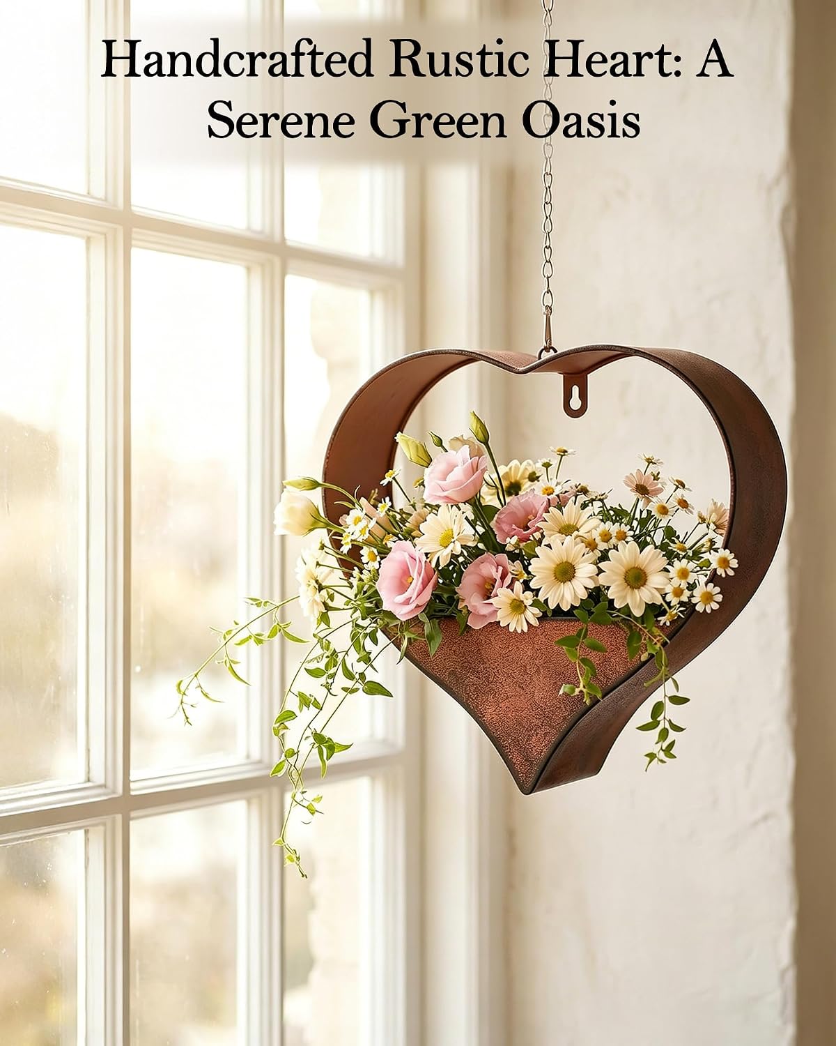 Metal Plant Hangers Indoor and Outdoor: Pots with Drainage Hole | Heart Shape Hanging Planters for Window Wall Living