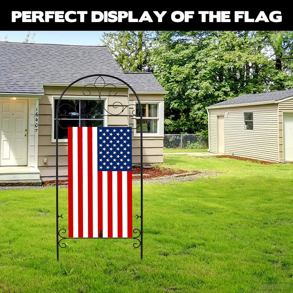 Metal Garden Flag Holder Stand, Fits Max 14 x 25 Inch, Black, Rectangular, Rustic, 16" x 39.4"