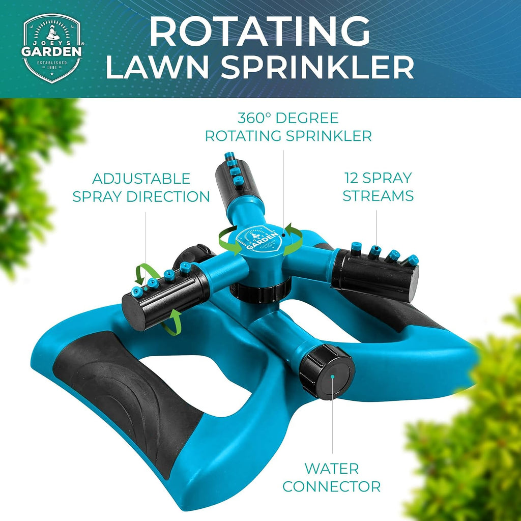 Joeys Sprinkler for Yard, Rotating Garden Sprinkler for Large Area Coverage, Lawn and Yard Sprinklers (Blue)
