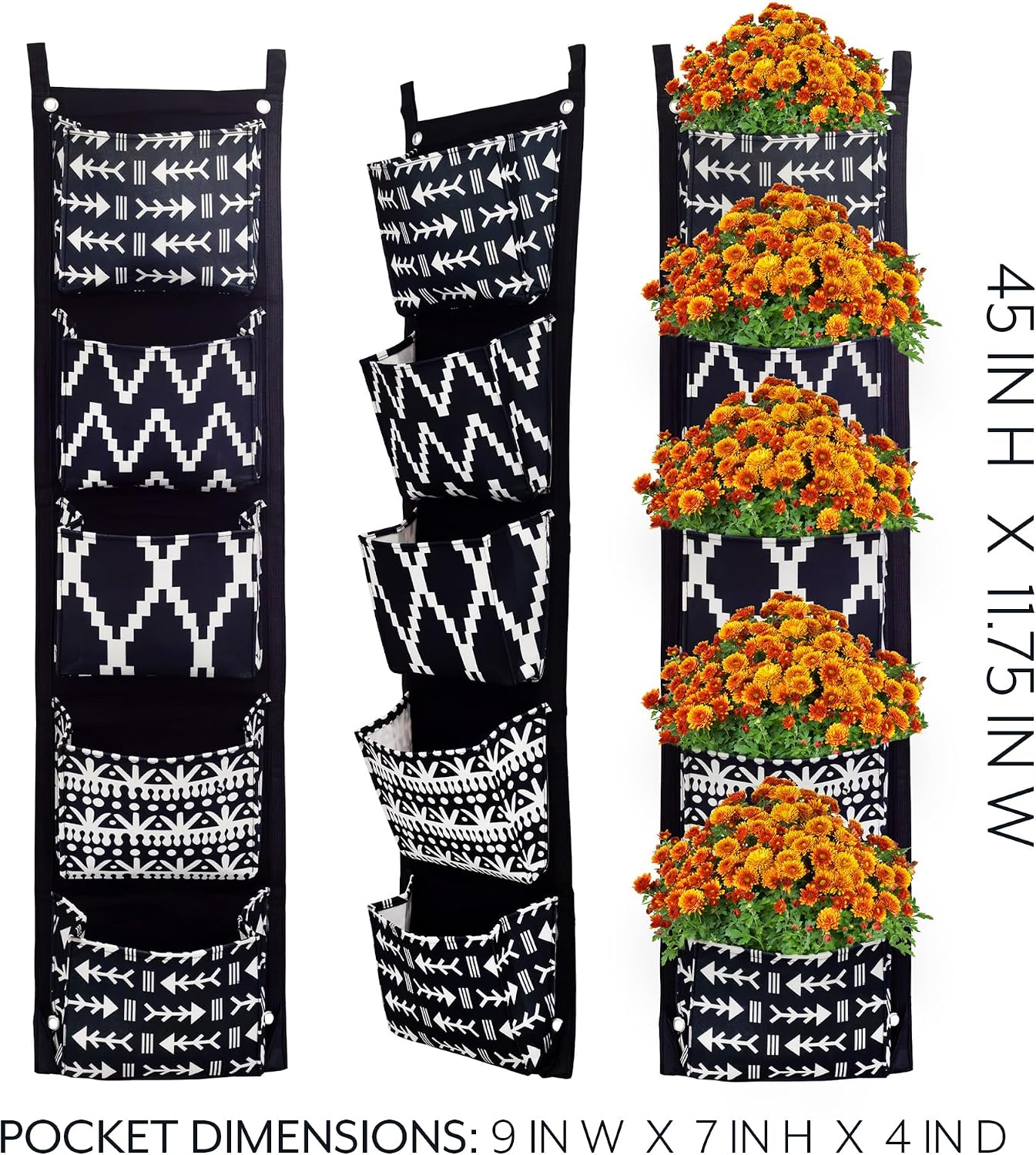 Esterno Boho Fabric Hanging Planter (3 Sets of 5 Pockets); Vertical Hanging Herb/Flower Planter