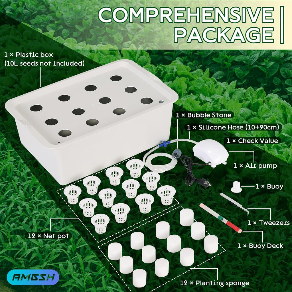 Hydroponics Growing System Kit with Air Pump, Bubble Stone | 12-Hole Indoor Hydroponic System Grow Box, Indoor