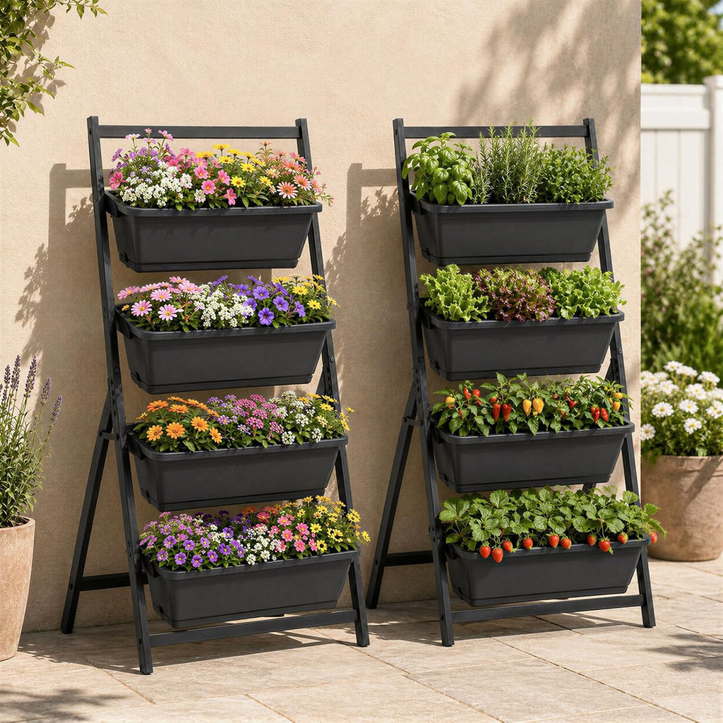 GIANTEX Vertical Raised Garden Bed, 4-Tier Vertical Garden Planters | 4 Container Boxes Drainage System Freestanding