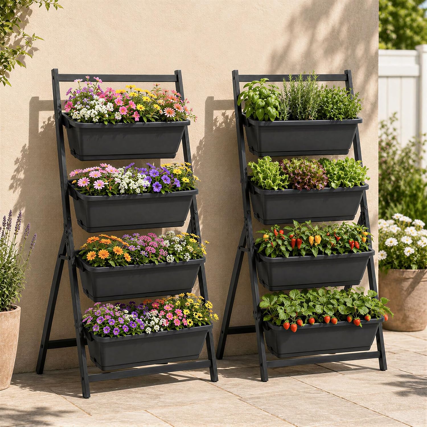 GIANTEX Vertical Raised Garden Bed, 4-Tier Vertical Garden Planters | 4 Container Boxes Drainage System Freestanding