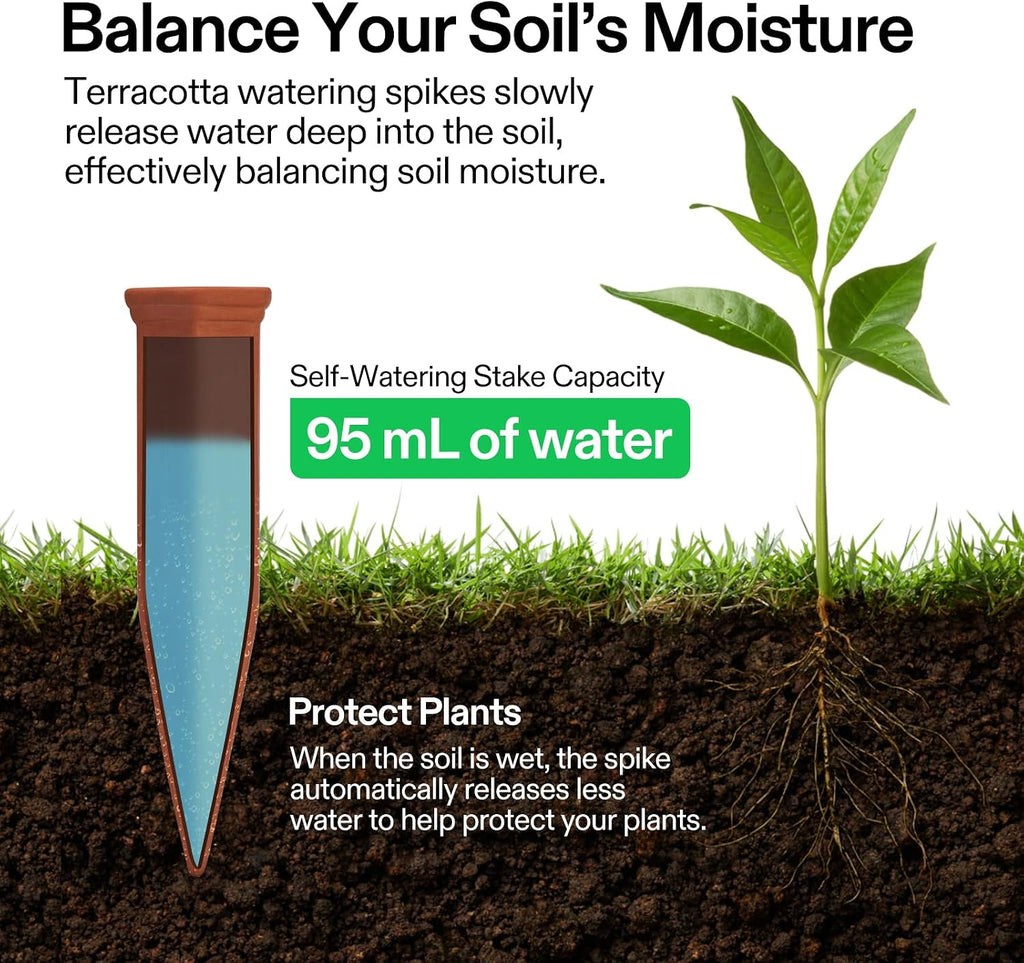 VIVOSUN 10Pcs Self-Watering Spikes, 7 Inch Hexagonal Terracotta Watering Stakes, Auto-Water Device, Planter Insert for