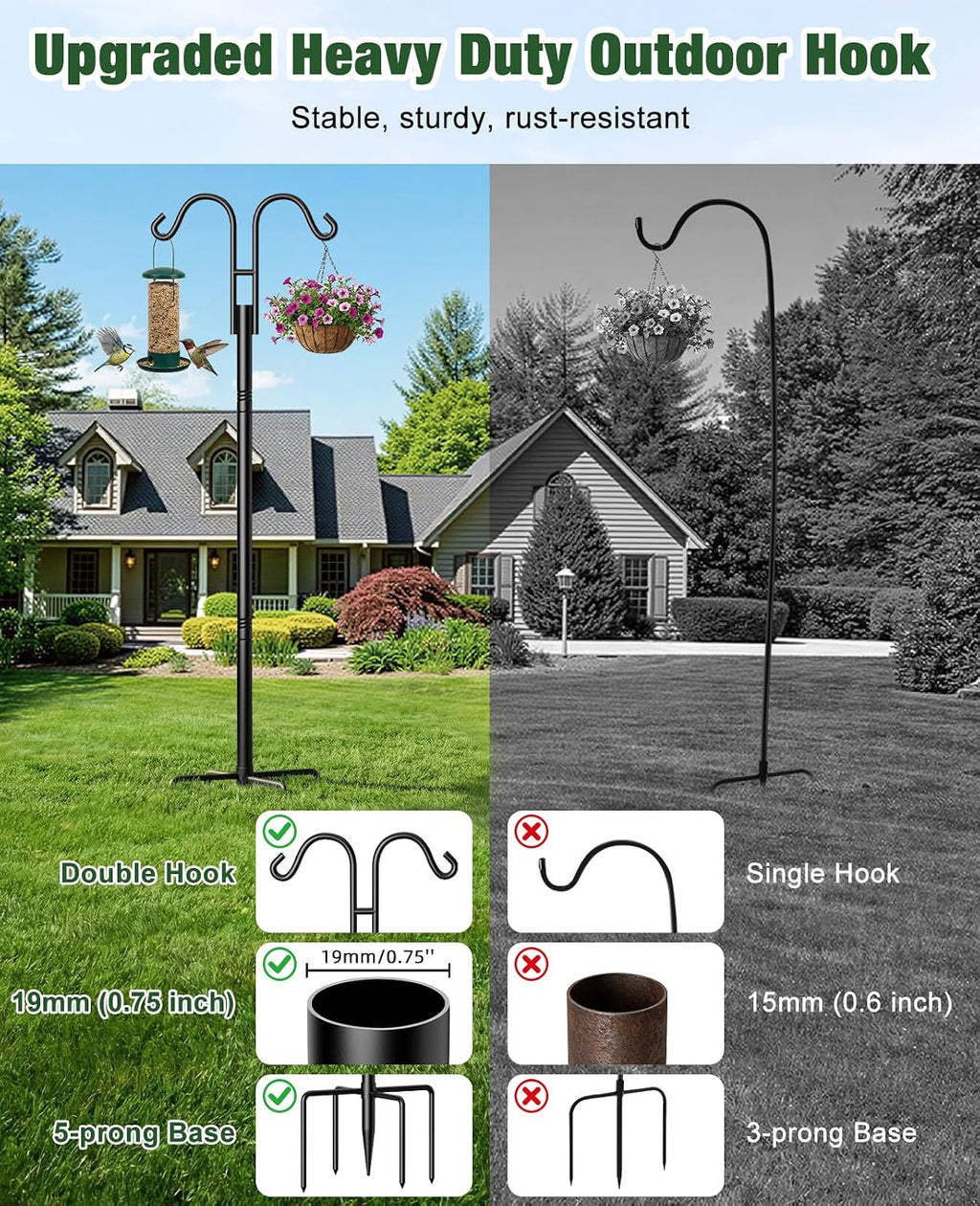 Shepherds Hooks for Outdoor Plant Hanger Hummingbird Feeders for Outdoors | Double Shepherds Hooks ,86 Inch Bird Feeder