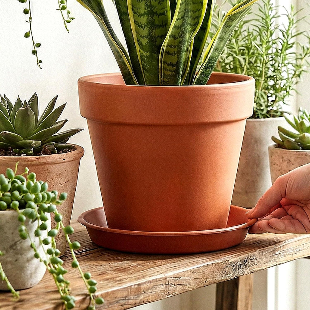 12 Pack Thickened 12 Inches Plastic Plant Pot Saucers, Plant Saucer Drip Tray with White Plant Labels, Flower Pot Tray