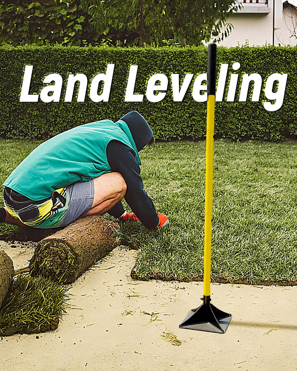 10"x10" Steel Tamper with 48" Handle, Heavy Duty Hand Compactor Tool for Leveling Soil, Gravel, Sand, Asphalt, Ground
