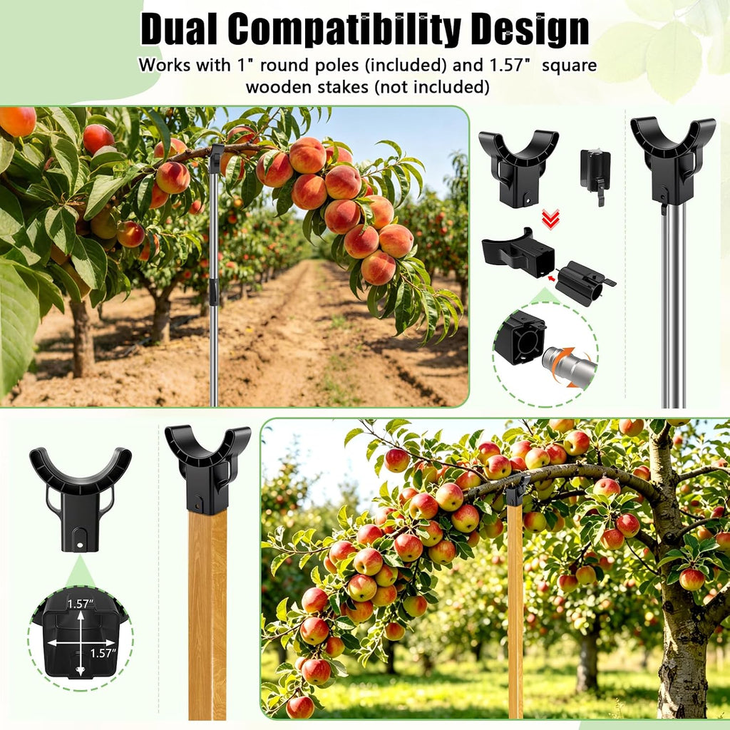 2 Set Adjustable Tree Branch Support, 18"-60" Tree Support Pole with Crutch | Stainless Steel Fruit Tree Branch Support