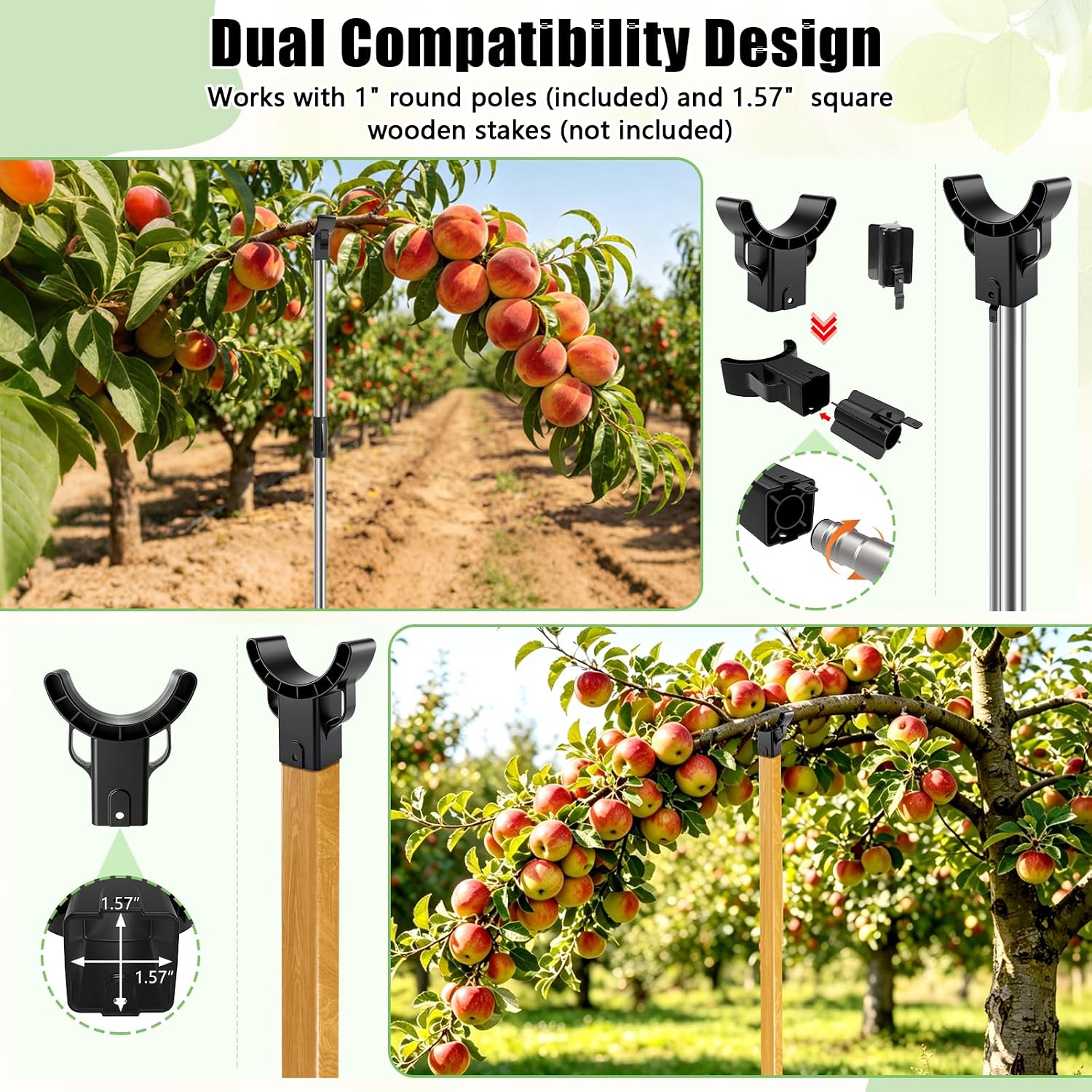 2 Set Adjustable Tree Branch Support, 18"-60" Tree Support Pole with Crutch | Stainless Steel Fruit Tree Branch Support