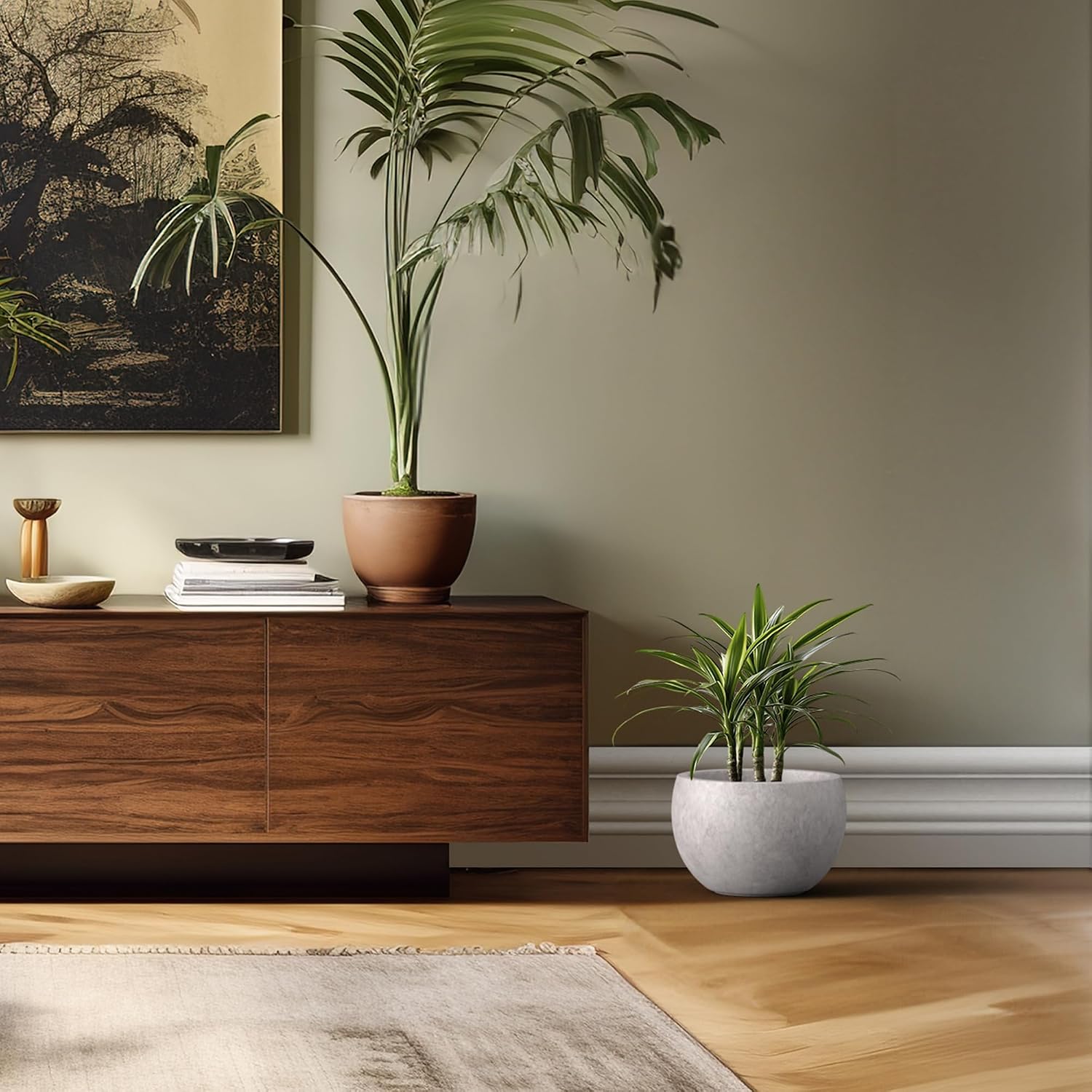 Kante Large Round Bowl CON Gray Concrete Planter 19.9" Dia, Outdoor | Rubber Plug for Indoor, Drainage for Garden
