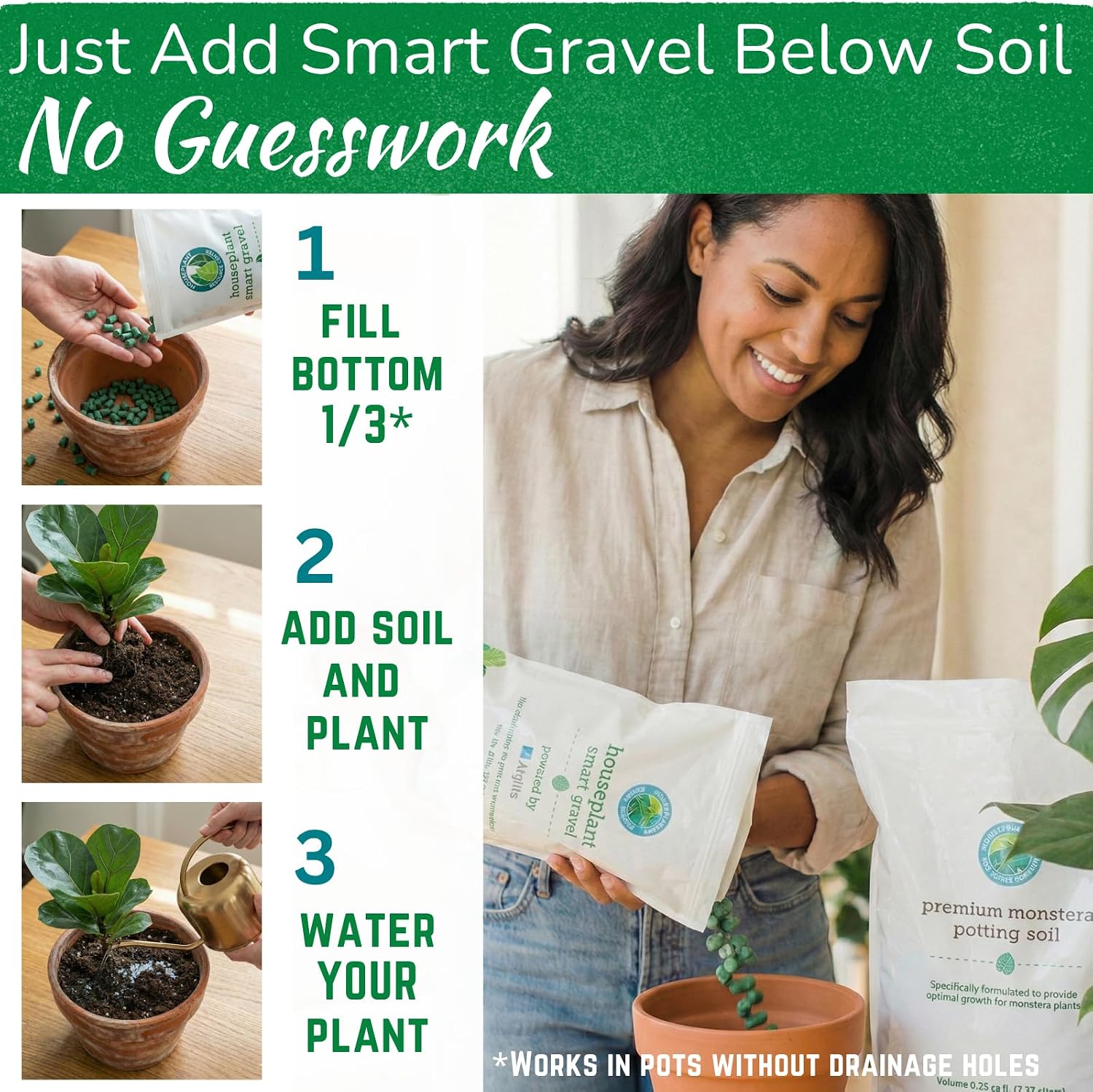 Houseplant Smart Gravel, Reusable Drainage Rocks for Potted Plants, 32 oz