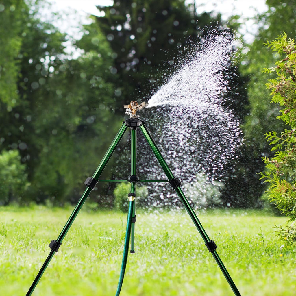 Biswing Impact Sprinkler Head on Tripod Base, Heavy Duty Lawn Sprinklers, 360 Degree Large Area Irrigation, Metal