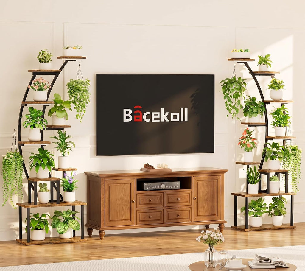 2 Pack Plant Stand Indoor with Grow Lights, 9 Tier Large Tall Plant Shelf | 64" Metal Lighted Plant Stands for Indoor
