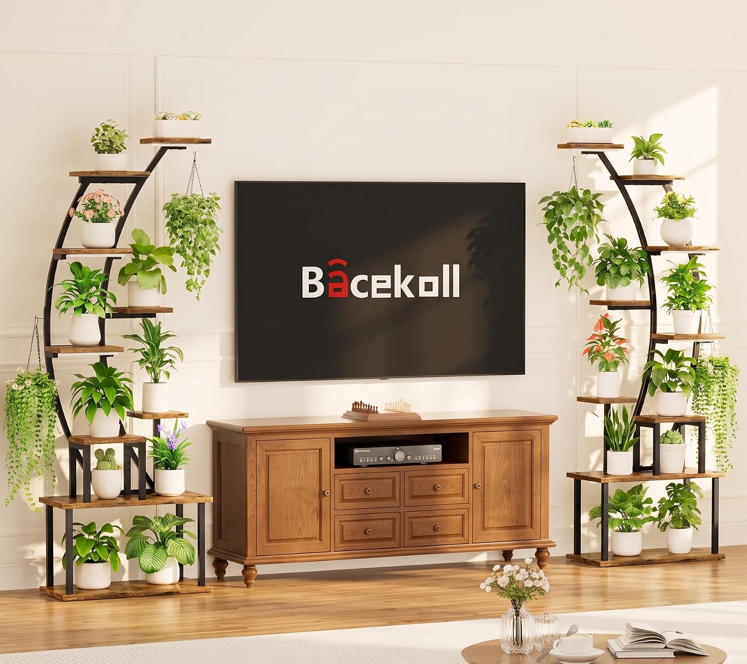 2 Pack Plant Stand Indoor with Grow Lights, 9 Tier Large Tall Plant Shelf | 64" Metal Lighted Plant Stands for Indoor