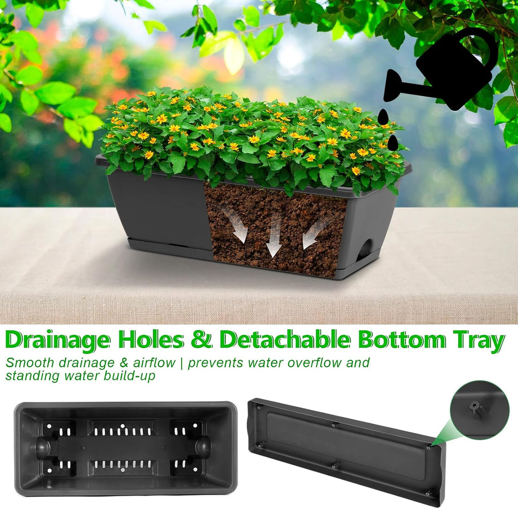 OYEAL Deck Railing Planter Boxes Set of 2 Over The Fence Planters Rail Hanging Planter Boxes with Adjustable Brackets