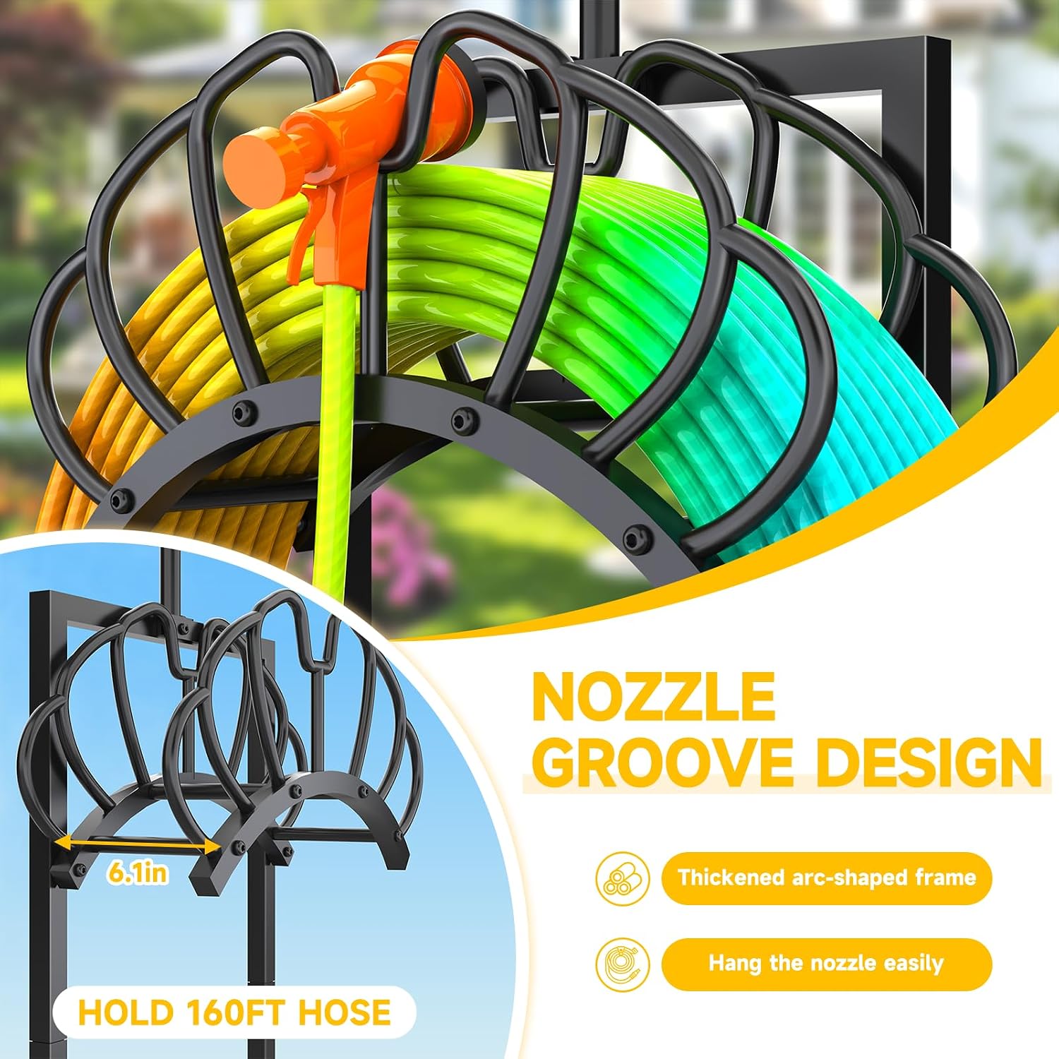 Garden Water Hose Holder Freestanding with Shepherds Hooks for Outside | 60.3inch Hose Stand Heavy Duty Hose Hanger