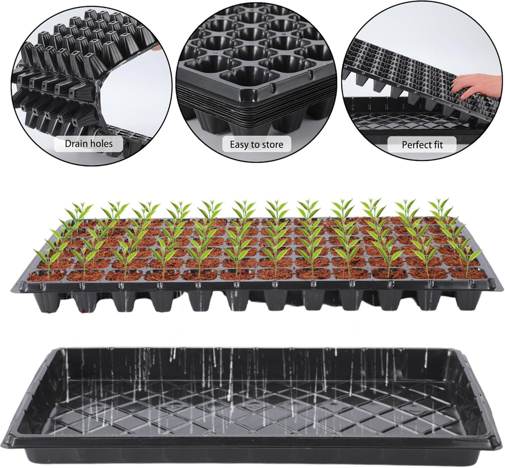 Oscorna (20Pack) 72-Cell Seed Starter Trays with Dibber, 10 Pack Nursery Starting with Base Tray, 72 Hole Soil Digger
