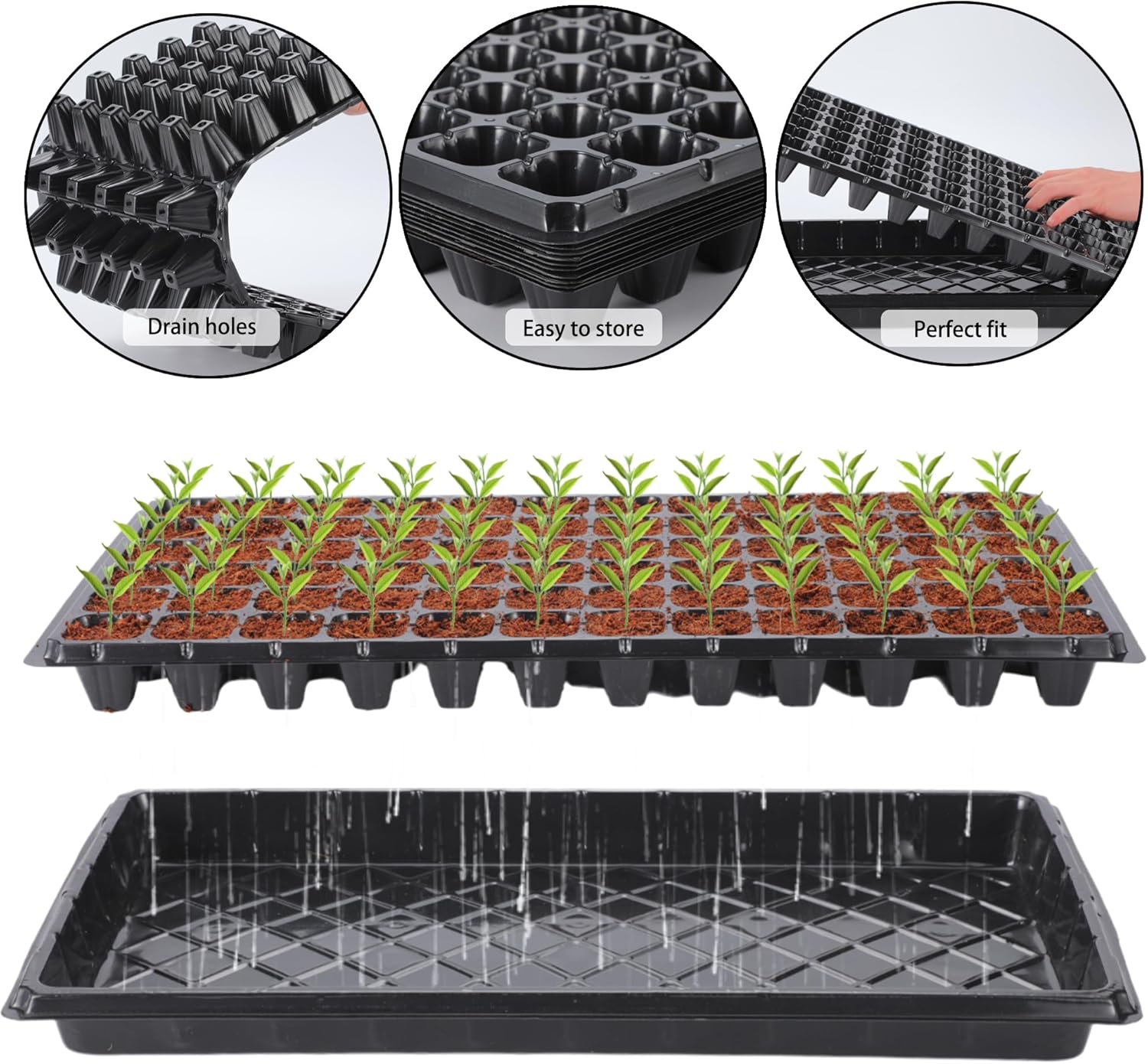Oscorna (20Pack) 72-Cell Seed Starter Trays with Dibber, 10 Pack Nursery Starting with Base Tray, 72 Hole Soil Digger
