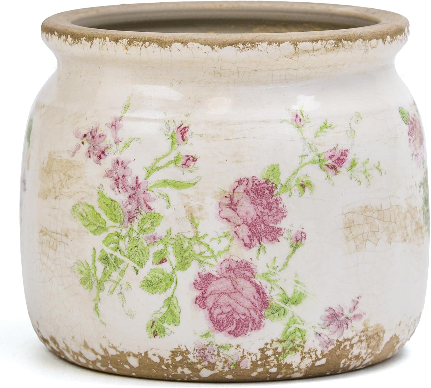 Dosayes Vintage Plant Pot, Pink, 6.29 inch Ceramic Flower Pot | Rustic Floral Design with Crackle Glazed, Farmhouse