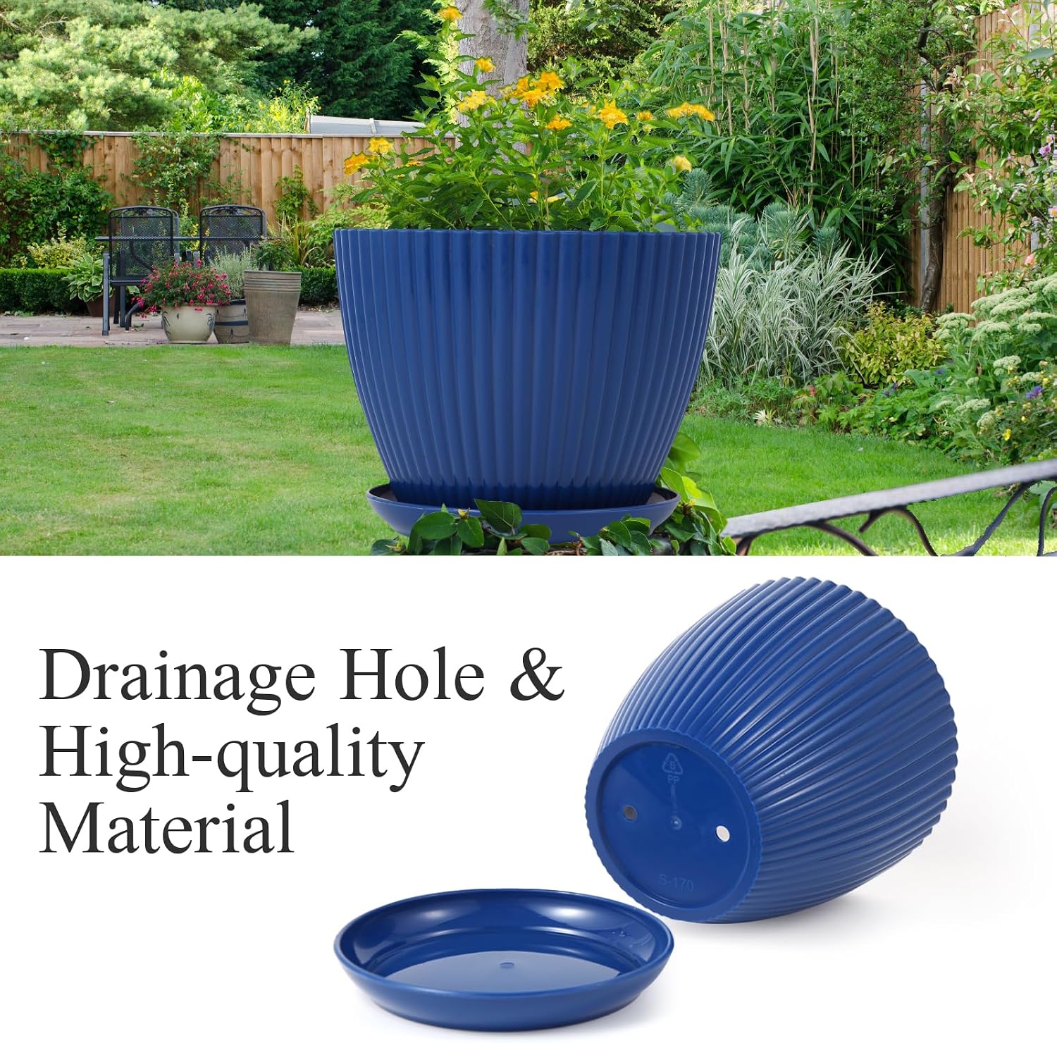 7 Inch Large Plant Pots, 6 Pack Flower Pots with Drainage Hole and Tray Saucer Plastic Plant Pot for Outdoor Indoor