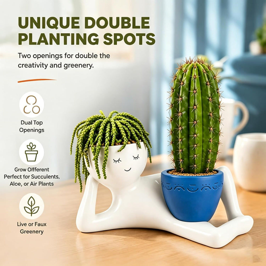 Goofy Garden Planter, Funny Lazy Guy Face Plant Pots with Drainage Hole, 9 Inch Large Resin Head Flower Pot, Cute