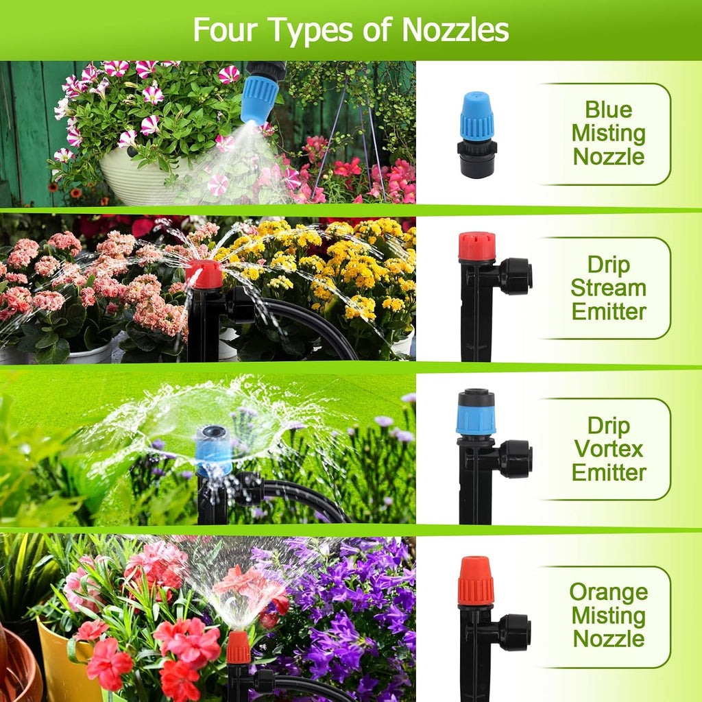 230FT Quick-Connect Drip Irrigation System Kit - 33FT 1/2" Main Tube & 197FT 1/4" Drip Line, Automatic Garden Watering