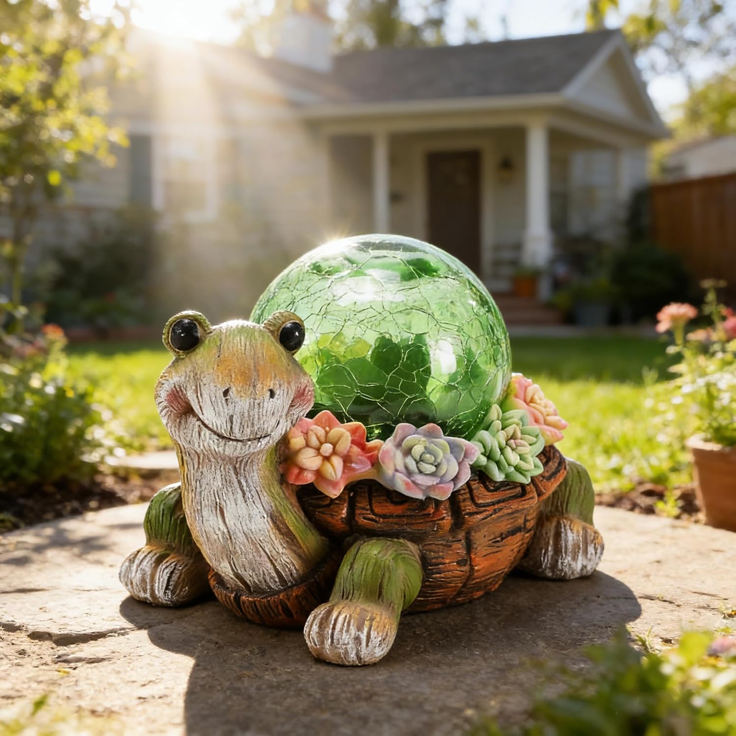 Solar Turtle Garden Statue Lights for Outdoor Decor with Succulent and LED Lighting - Lawn Decoration Resin Tortoise