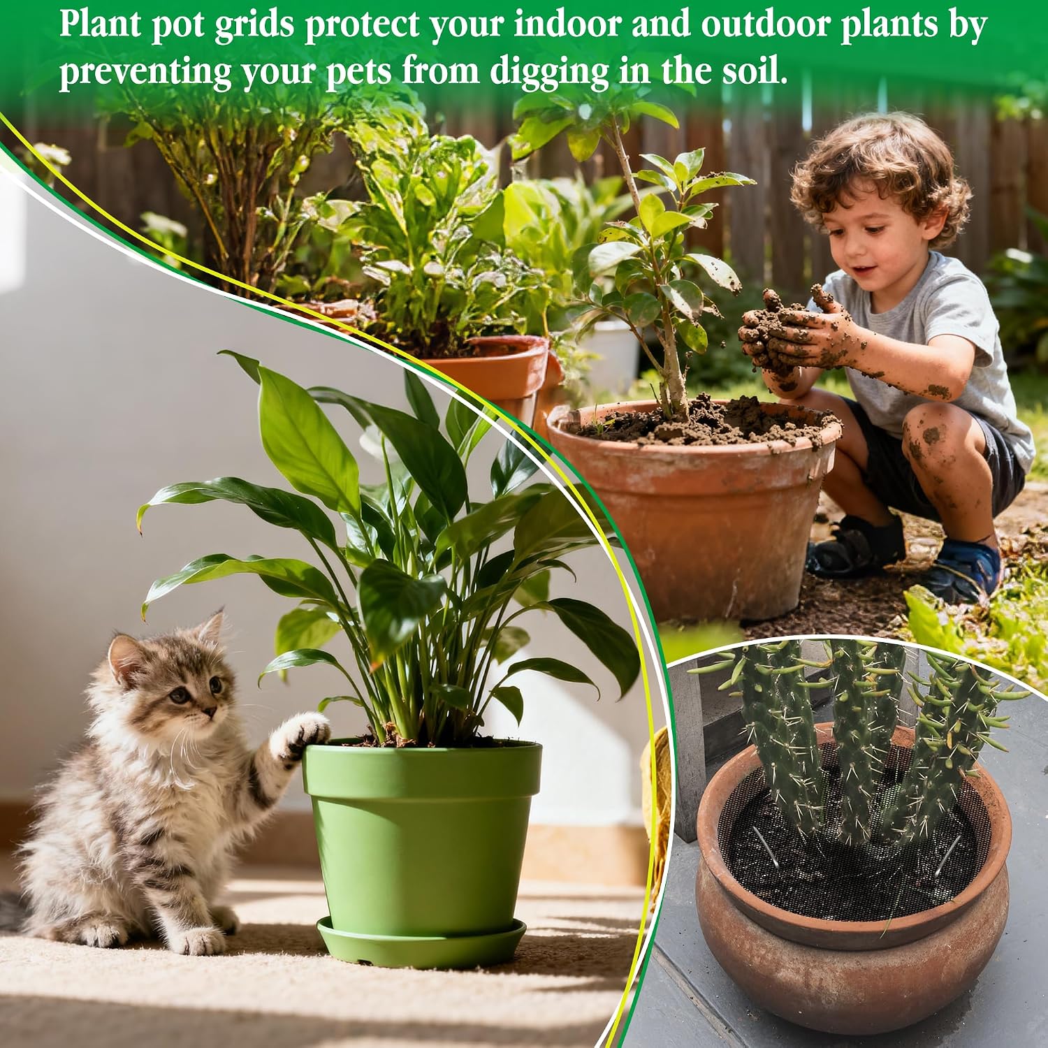 10pc 15.7" Plant Pot Grids Cuttable Plant Pot Soil Covers Protectors from Animals-Indoor Plant Pot Soil Guard for