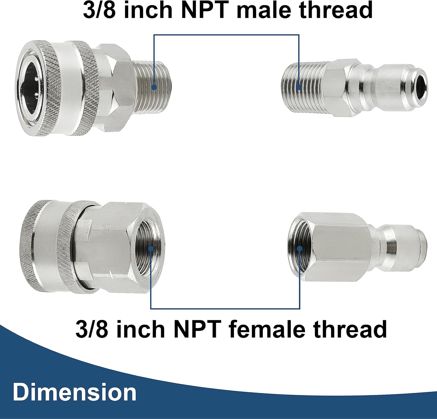 Pressure Washer Quick Connect 3/8 Inch, Stainless Steel, 8 Piece | Pressure Washer Fittings, Adapter Set, Female and