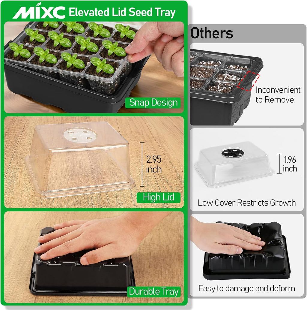 MIXC Seed Starter Tray with Elevated Lid, 120 Cells Seed Starter Kit with Adjustable Humidity Dome, Drainage Hole