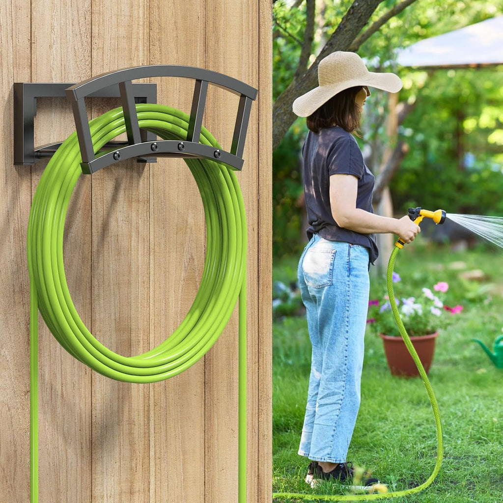 OLV Garden Hose Holder Wall Mounted, Outdoor Heavy Duty Metal Water Hose Holder Hanger Holds 125-ft Water Pipe, Sturdy