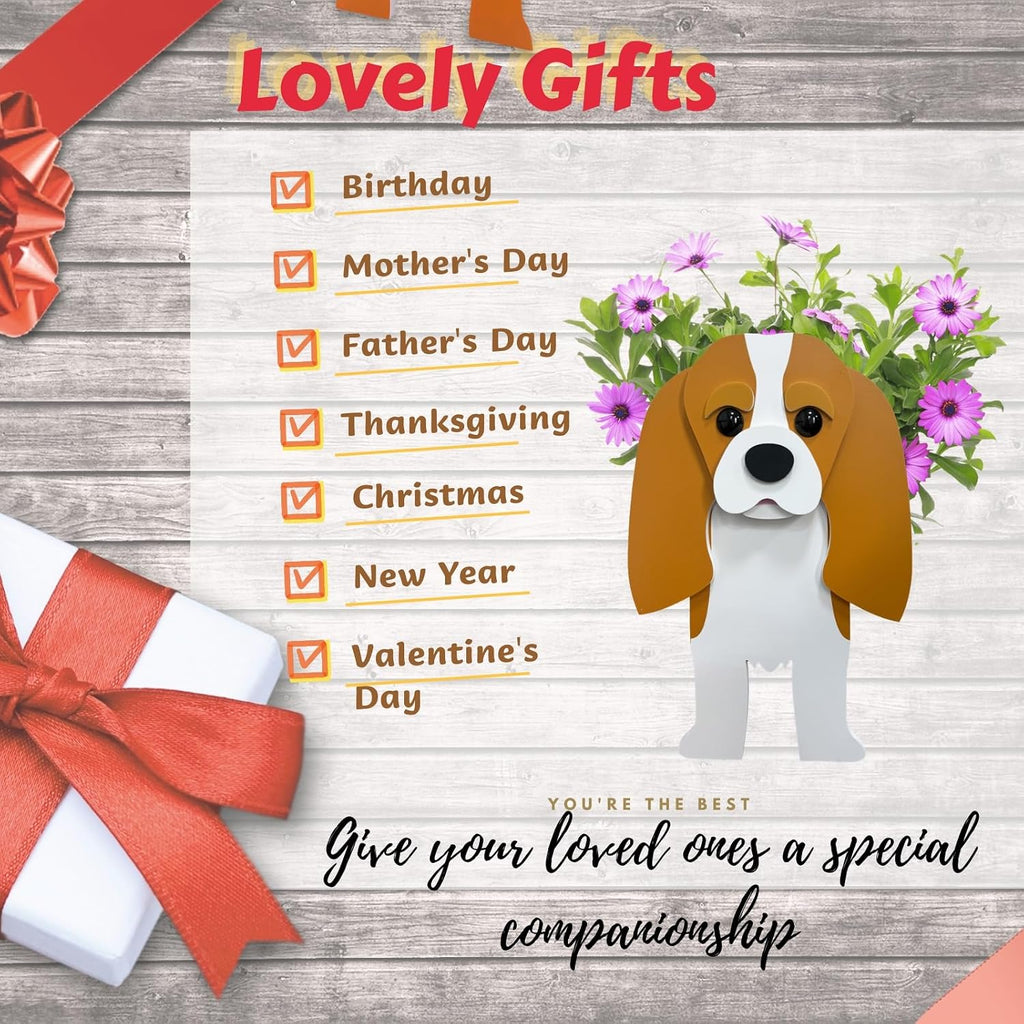 Brown King Cavalier Dog Planter Pots, Animal Shaped Flower Pot | Large Cute Plant Gift for Women and Pet Lovers, Indoor