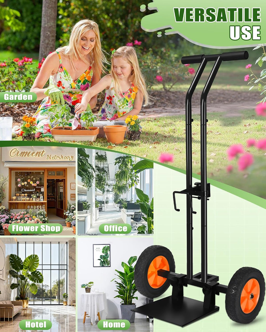 Plant Caddy with Wheels, 260LBS Capacity Rolling Plant Dolly Pot Mover | Adjustable Grabbing Arm, Suction Cup & Strap