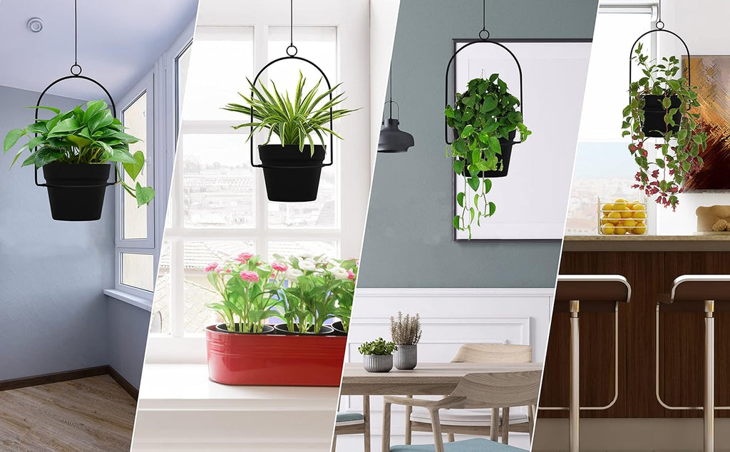 Gardzen 3 Packs Hanging Pots for Plants Outdoor & Indoor, Black Hanging Planter, Pot Hangers for Plant Flower