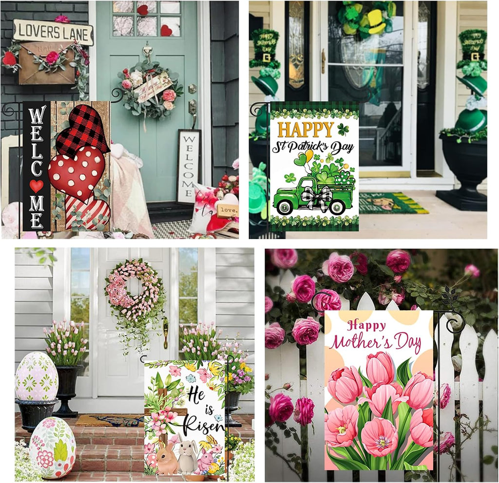 20 Pack Seasonal Garden Flags Set Double Sided 12x18 Inch Small Yard Flags, Holiday Seasonal Garden Flag for Outside