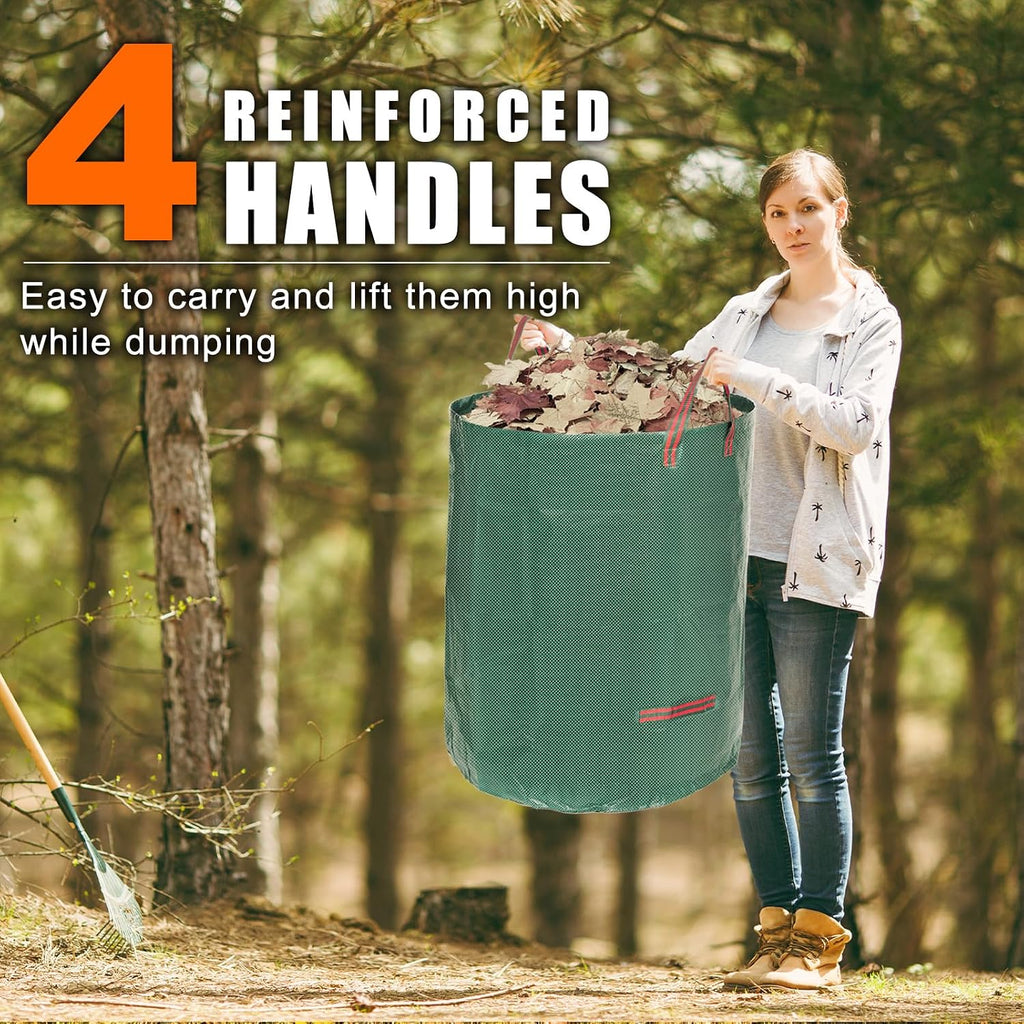 72 Gallon 6 Pack Leaf Bags Reusable for Lawn & Garden | Heavy duty, Standable, With 4 handles, Includes gardening