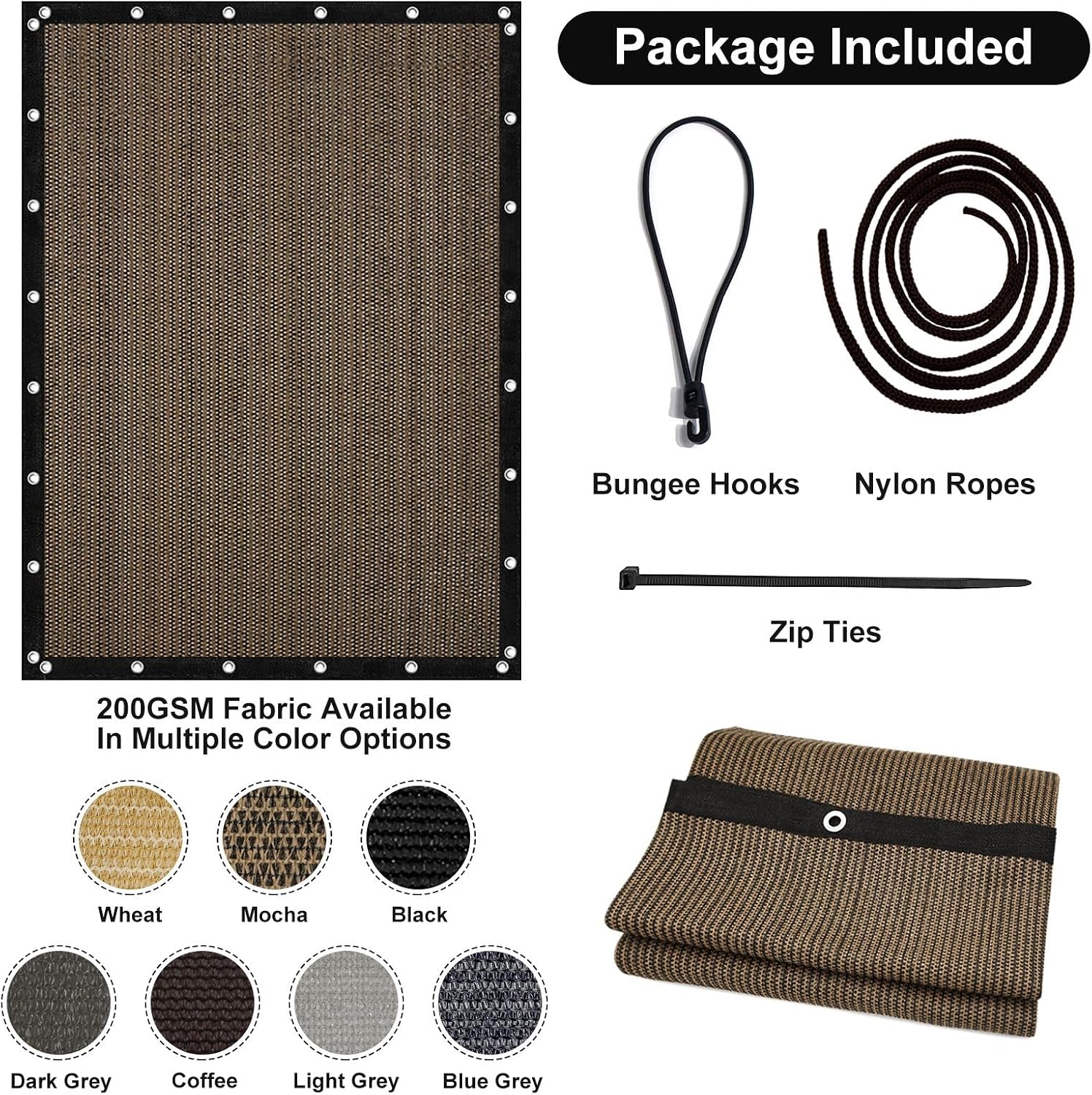 90% Sun Shade Cloth, 10 x 12 FT Pergola Shade Cover Canopy with Grommets, Sun Screen Fabric Tarp for Patio, Outdoor